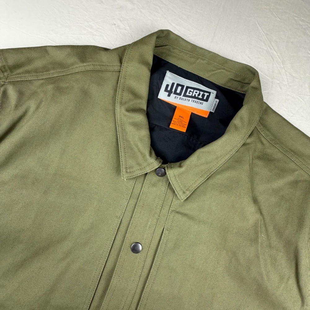 40 Grit Duluth Trading Chore Coat Jacket Mens 3XL Green Snap Front Utilit 0066